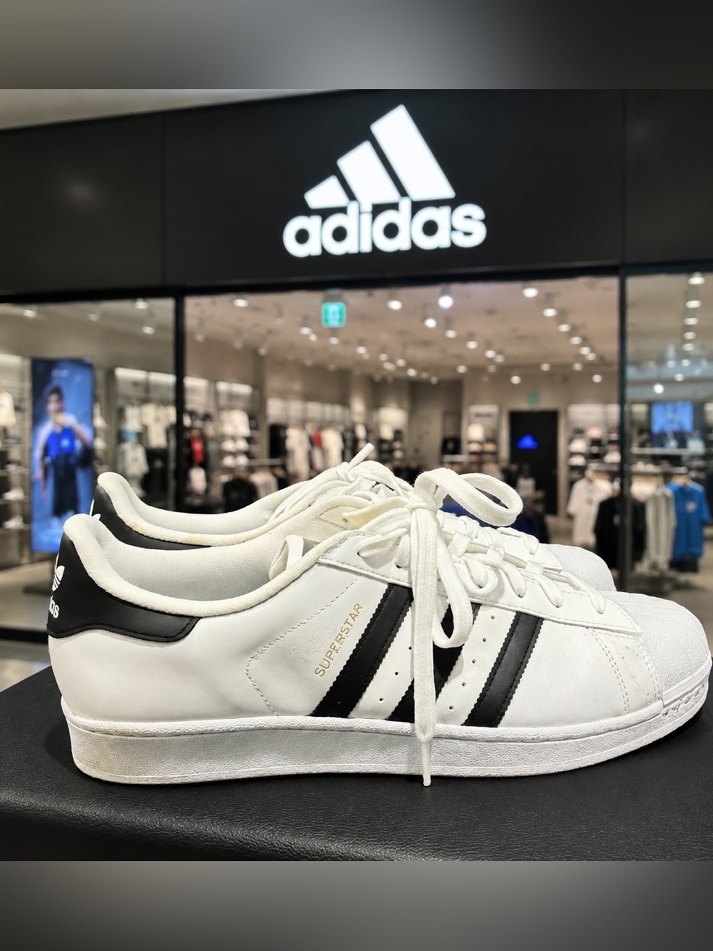 adidas White and Black Superstar Leather Sneakers